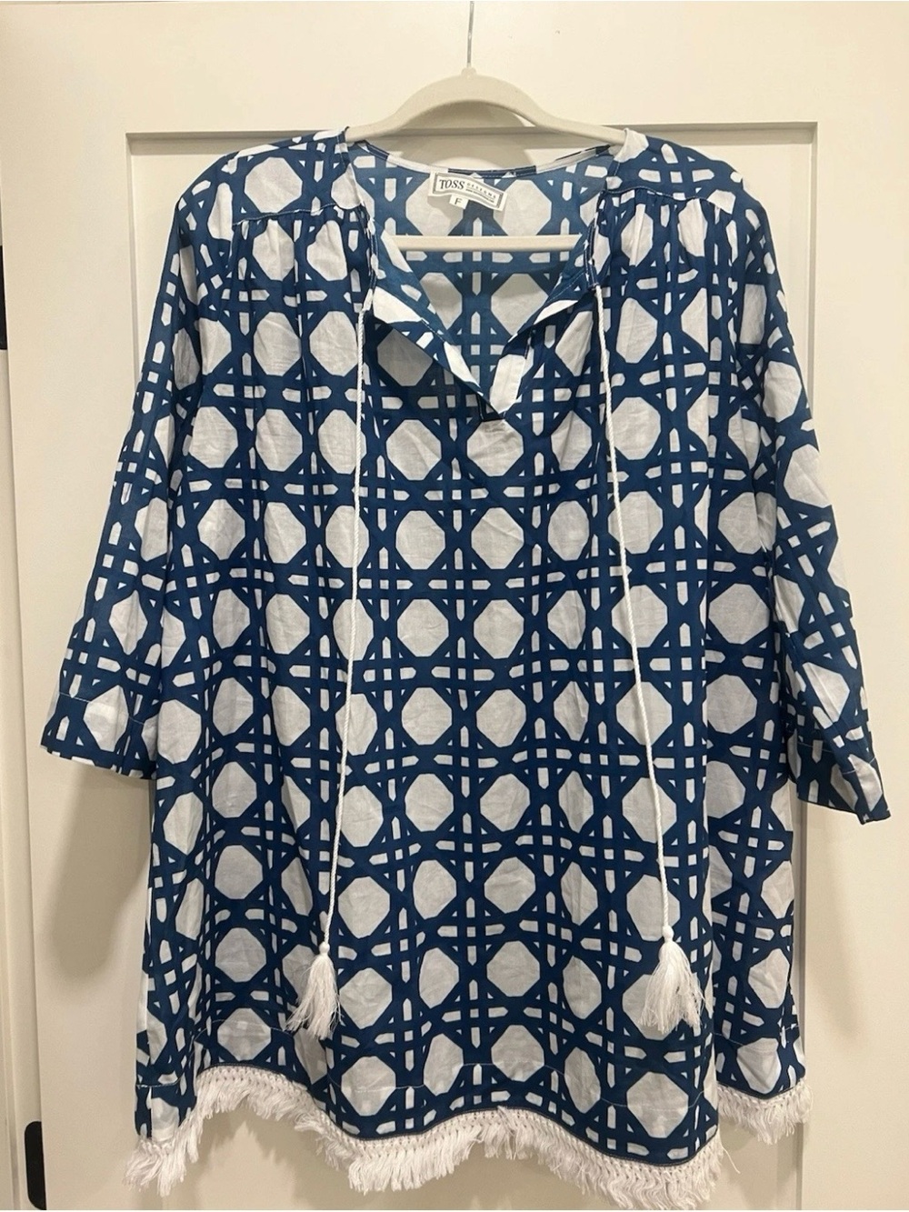 Toss Designs Blue & White Geometric Beach Coverup Tunic